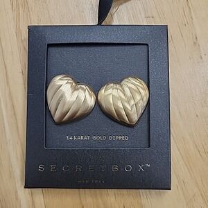 Secret Box 14 Karat Gold Dipped Hear Shaped Earrings